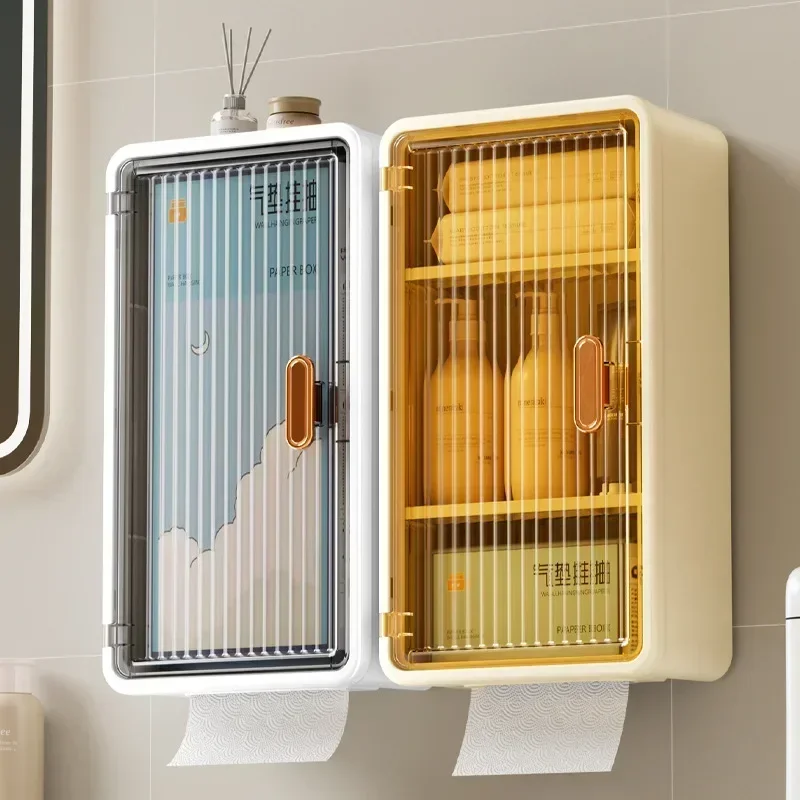 Bathroom Home Creative Wall Mounted Non Perforated Tissue Storage Box Open Door Tissue Box Transparent Wall Mounted Paper Box