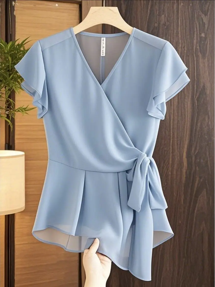 

Slim Fit ort Sve irt с застежкой на талии, лето 2022, корейская повседневная модная блузка Ele Airy Holland