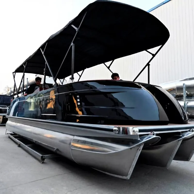 Luxury yacht party pontoon boat with outboard motor fiberglass hull material