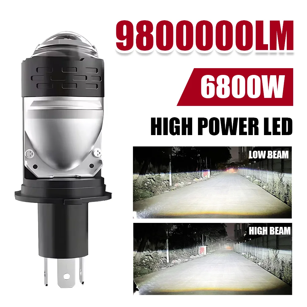 Lâmpada de Farol LED H4 com Lente Projetora Canbus 6800W Super Brilhante, Luzes LED Automotivas de Alta/Baixa Intensidade para Carro e Motocicleta