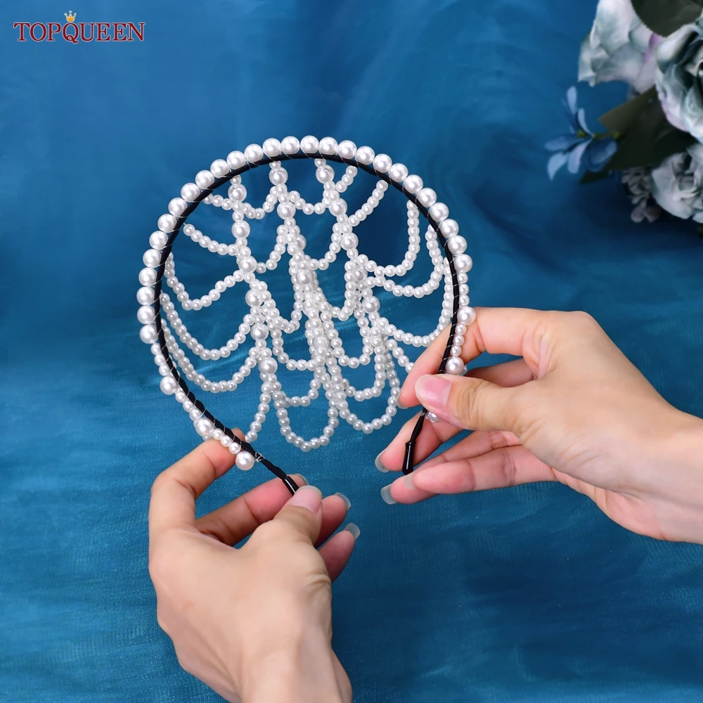 TOPQUEEN SA01 Elegant Pearls Hair Bands Accessories Headdress Luxury Bridal Crown Women Jewelry Hoop Daily Tassel Hairwear