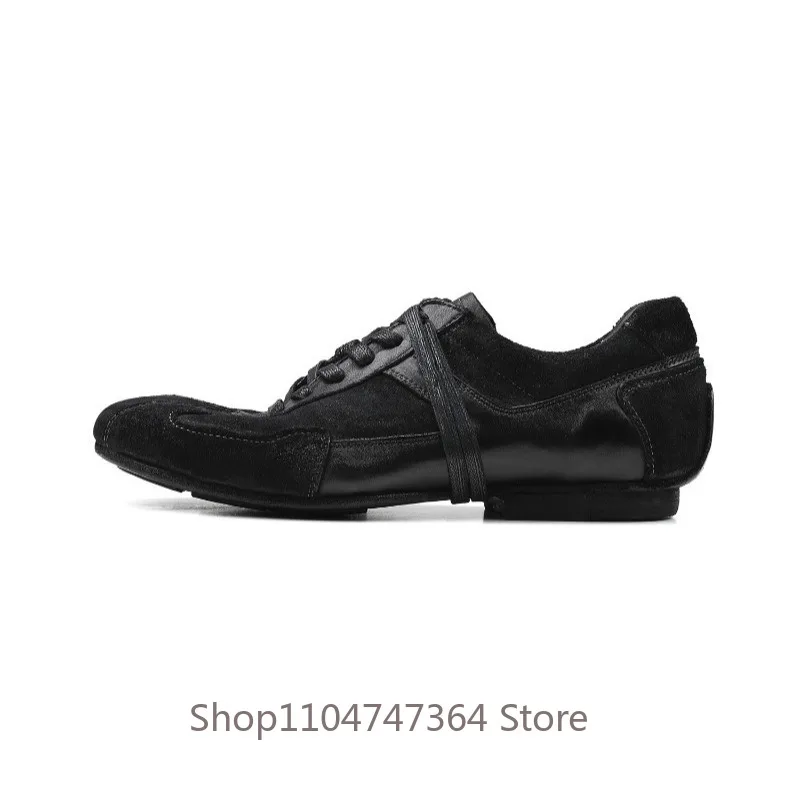 Designer Washed Horseskin High-end Black Training Shoes Men's Retro Casual Genuine Leather Boxing Shoes Male Work Oxfords