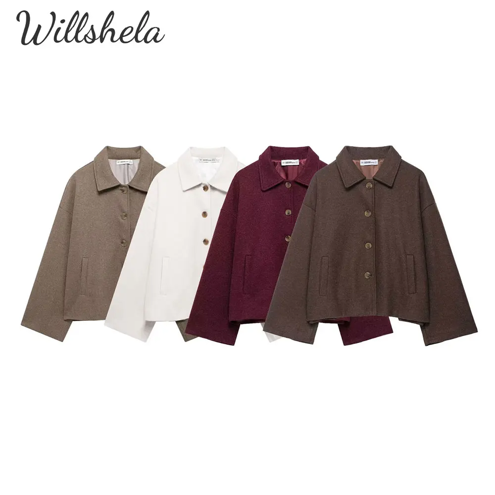 

Willshela женское модное короткое пальто из искусственной шерсти с лацканами и длинными рукавами, однобортное женское шикарное женское нарядное платье
