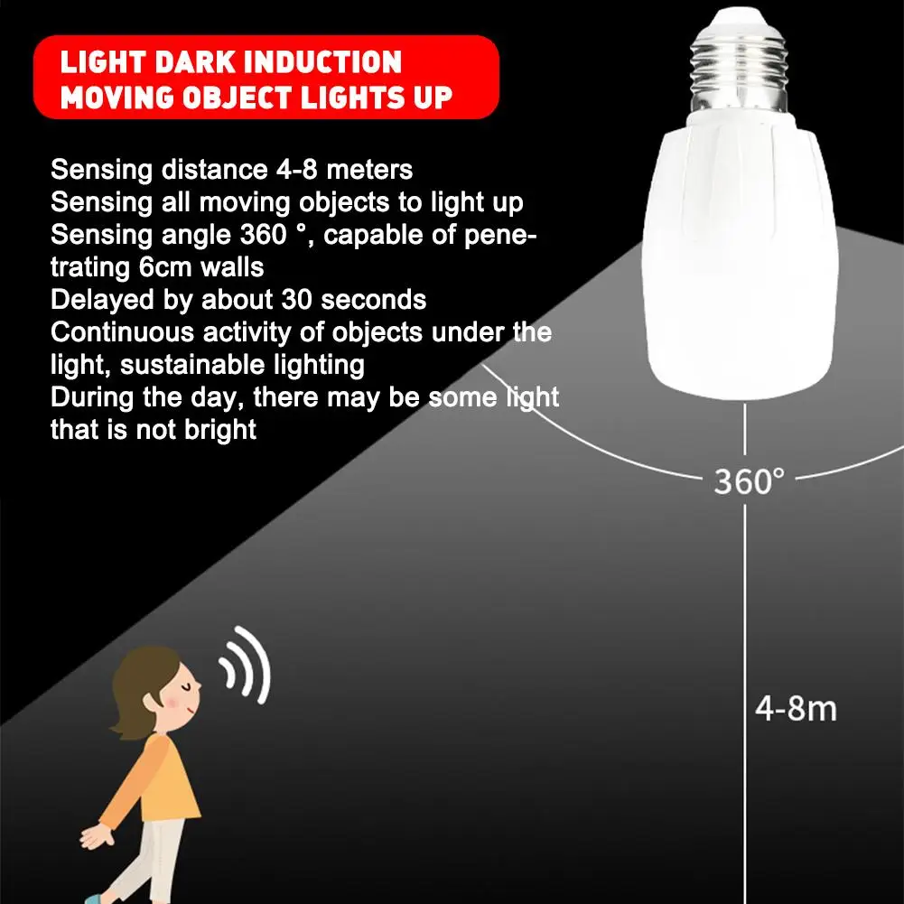 Radar LED Sensor Light Bulb Motion Activated Light Dusk to Dawn Sensor LED Light 5/7/9W Radar Sensor Light Corridor Sensor Light