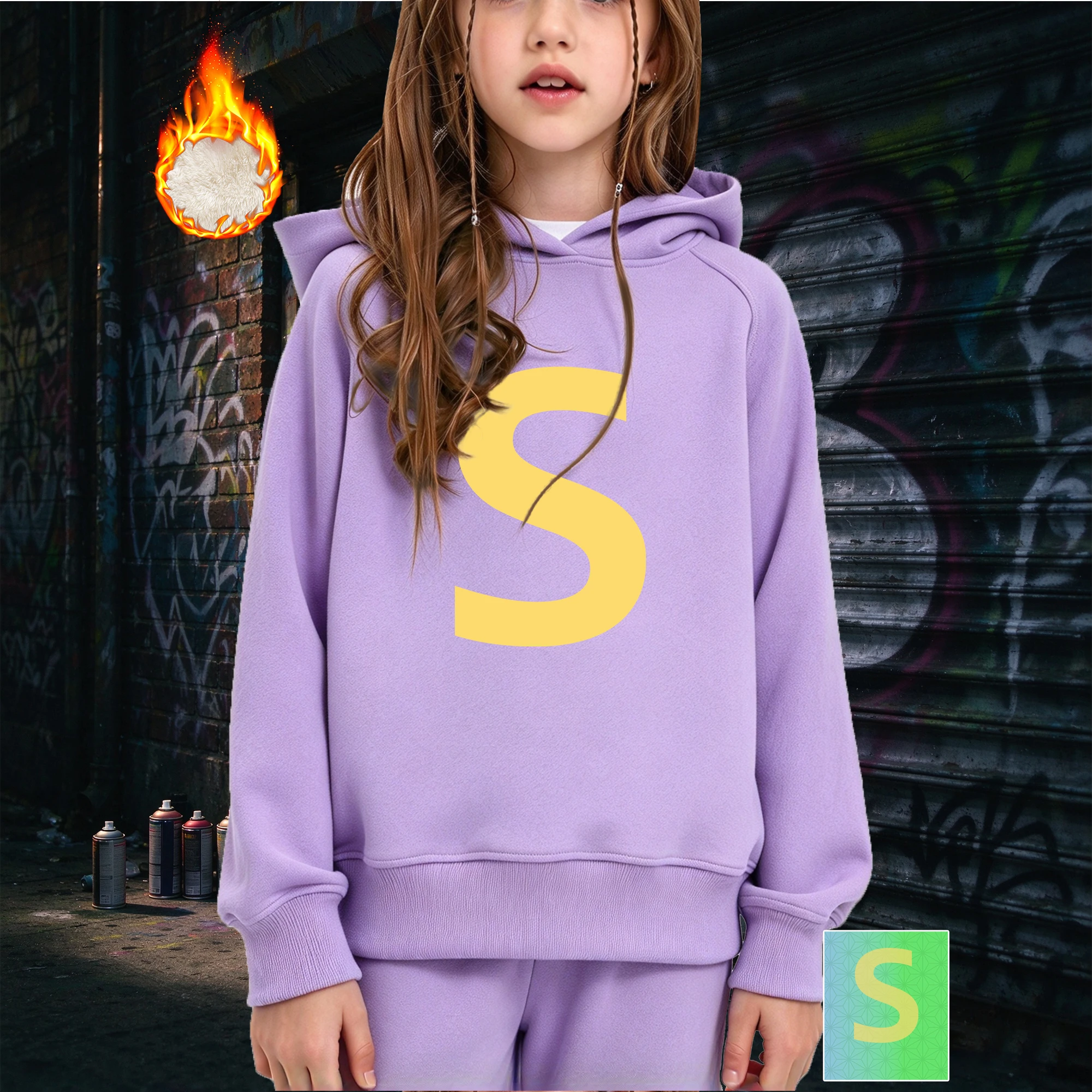 Girls Hoodies Sweatshirts Fleece Preppy Bold Letter S Printed Monogram Initial Children Clothing Fall Winter Casual Daily Wear