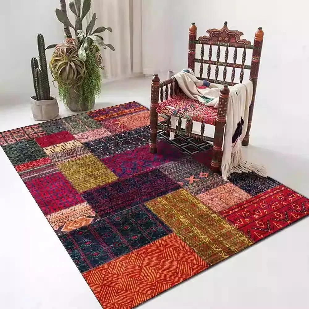 Bohemian Carpet for Living Room Coffee Table, Vintage Ethnic Style Floor Mat for Home, American Country Bedroom Bedside Rug