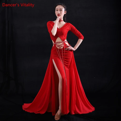 Vestidos de actuación de danza del vientre para mujer, conjunto de ropa de competición de danza del vientre, ropa de práctica de danza oriental femenina, vestido M,L