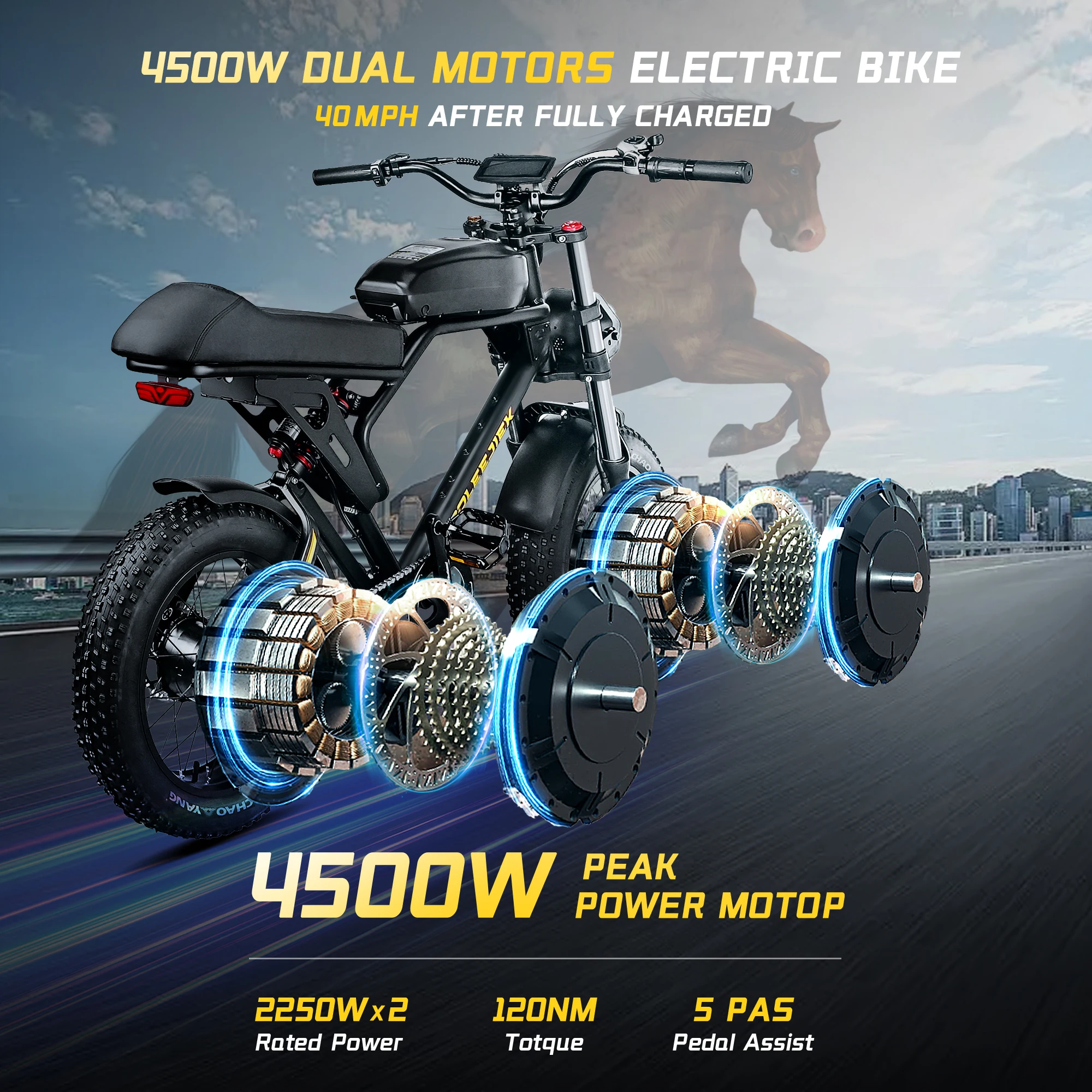 4500W 40MPH Electric Bike with 25.6Ah Battery 20