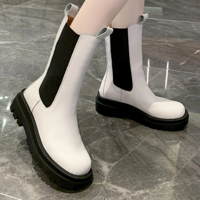 Botas antideslizantes de media caña para mujer, zapatos de tacón de colores mezclados con punta redonda medio, a prueba de agua, gran oferta, Otoño, 2023