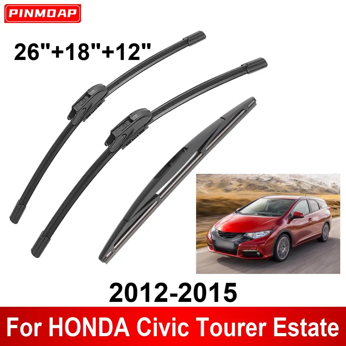 3PCS Car Wiper For HONDA Civic Tourer Estate 2012-2015 Front Rear Wiper Blades Brushes Auto Accessories 2012 2013 2014 2015