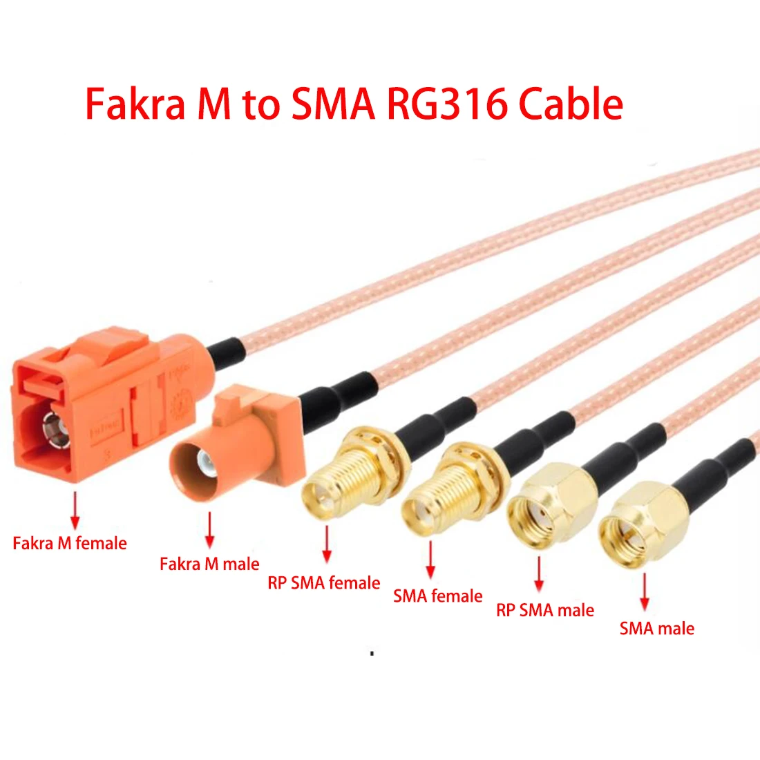 Fakra M Type Male Female Orange Color To SMA Plug Jack Pigtail Cable Adapter RG316 15cm /30cm/50cm/100cm Wholesale NEW for  Car