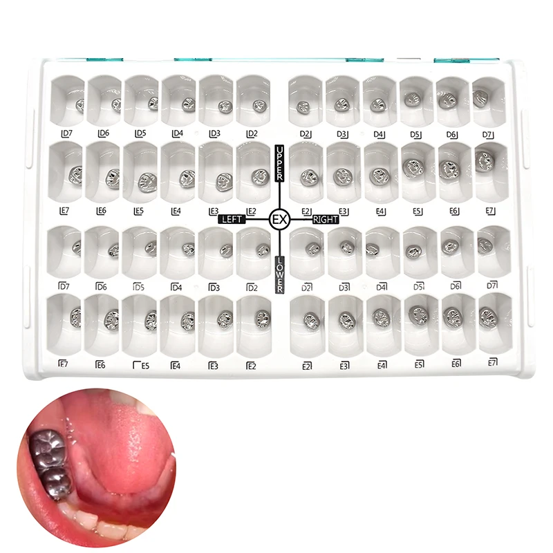 48Pcs/Box Dental Kid Crowns Preformed Metal Crown Stainless Steel Temporary Crowns Dentistry Orthodontic Material Therapy Tools