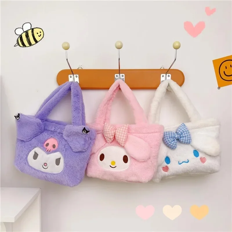 

Kawaii Sanrio Plush Bag My Melody Kuromi Cartoon Animal Handbag Cute Cinnamoroll Storage Tote Bags Women Girls Birthday Gifts