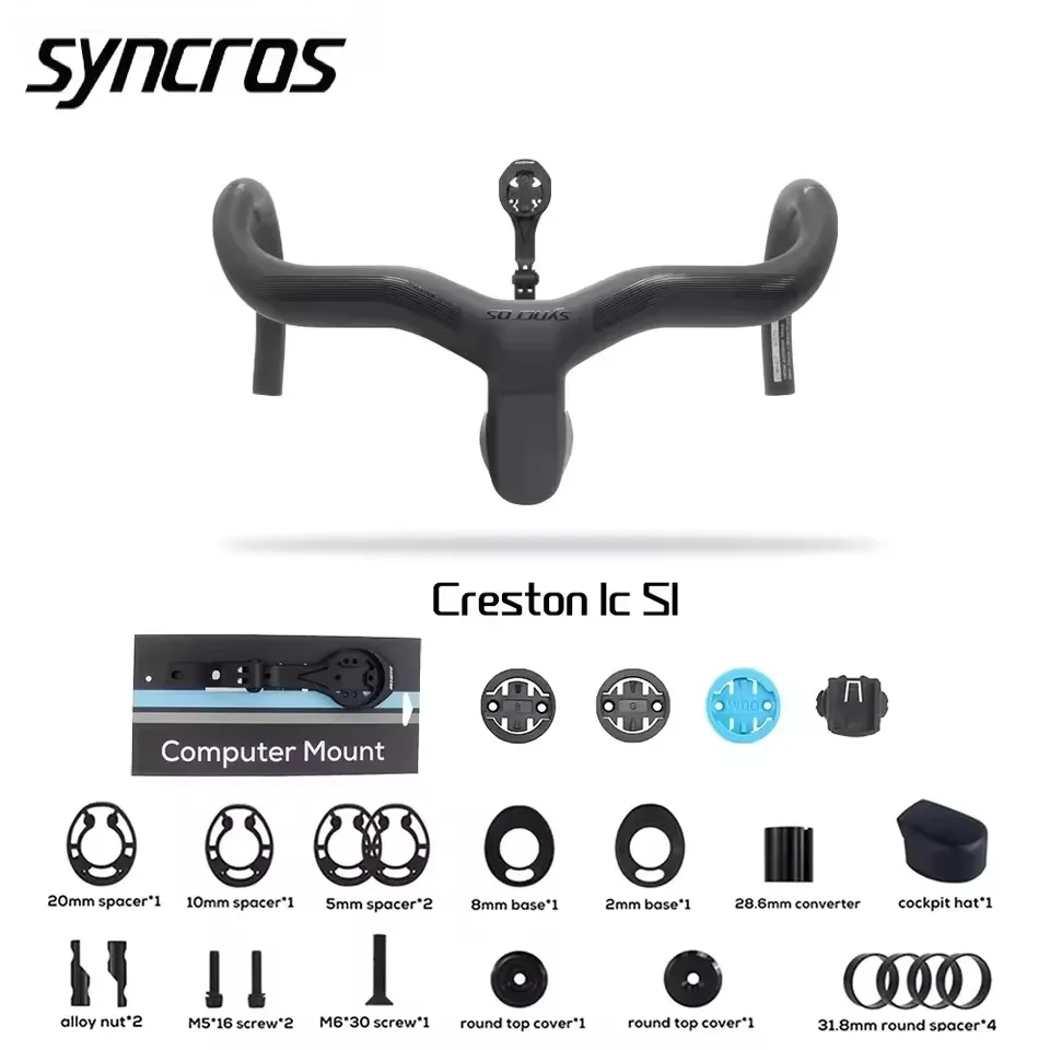 Syncros Creston IC SL Carbon Cockpit Fully Internal Cable Road Bicycle Handlebar Di2 Matte Black Integrated Carbon Handlebar