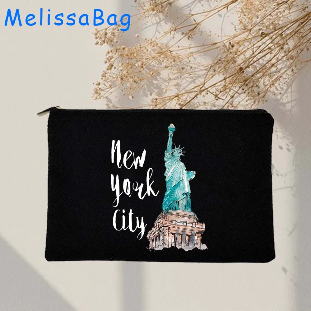 Milan Moscow Netherlands New York Paris Taj Mahal Egypt San Francisco Berlin London Canvas Cosmetic Makeup Bag Pencil Case Pouch