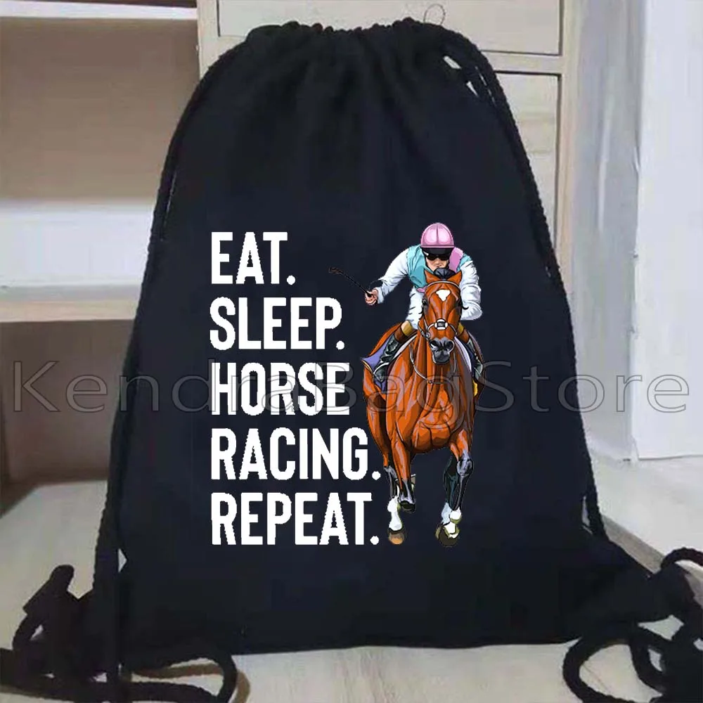 馬を愛した少女キャンバス巾着バックパックカラフルな馬ガールレーシング乗馬ギフトスポーツジムサックパックバッグ