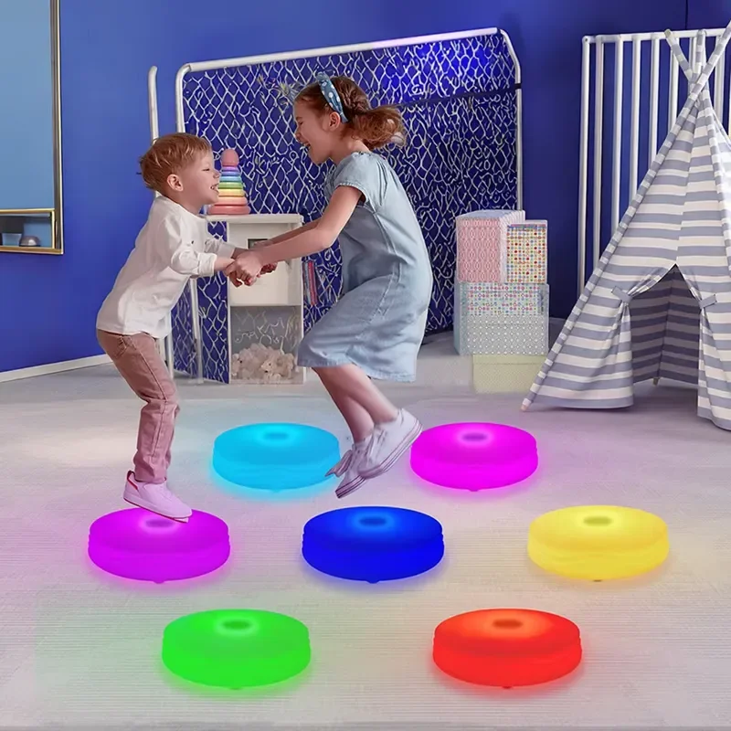 Kids Sensory Play Mat with LED Lights Non Slip Waterproof Floor Pad for Indoor Game Room Children Interactive Light Up Rug