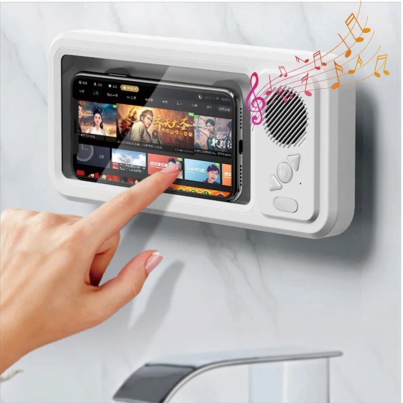 

New Wall Mounted Waterproof Speaker Phone Stand for Bath Phone Holder with Seamless Touch Screen Bluetooth Music Shower System