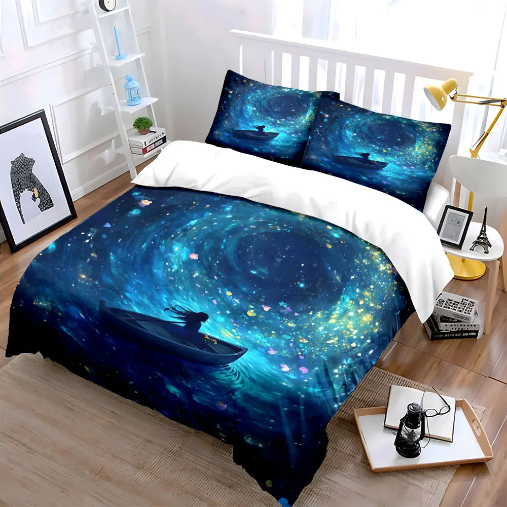 Mystical Boat Journey Decor Set Multiple sizes kid's and adults' bedroom Exquisite 3PC bedding set, gift