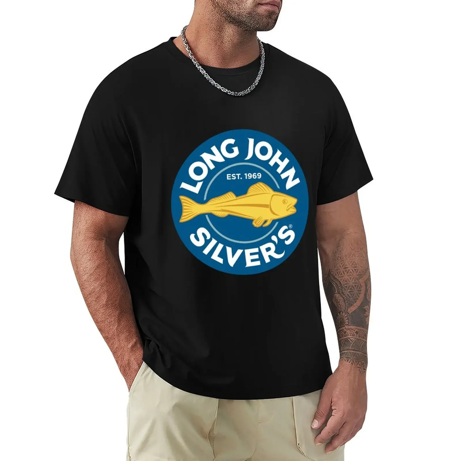 

long john silver's restaurant logo T-shirt plus size tops sweat kawaii clothes t shirt for men