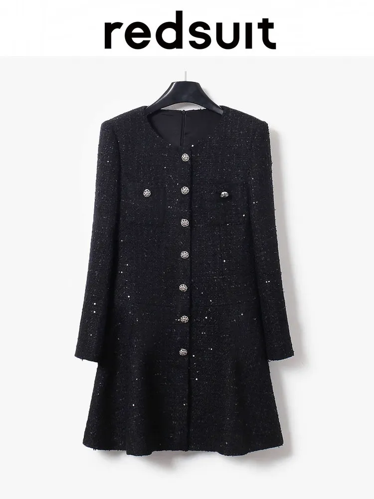 

New Black coarse woolen coat fashionable dress custom size