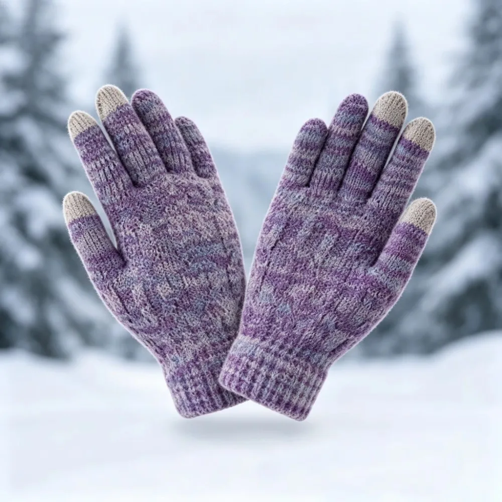 2Pcs/Set Fashion Winter Children Hat Gloves Set Lining Windproof Knitted Hats Gloves Thicken Pompom Touchscreen Gloves view 2