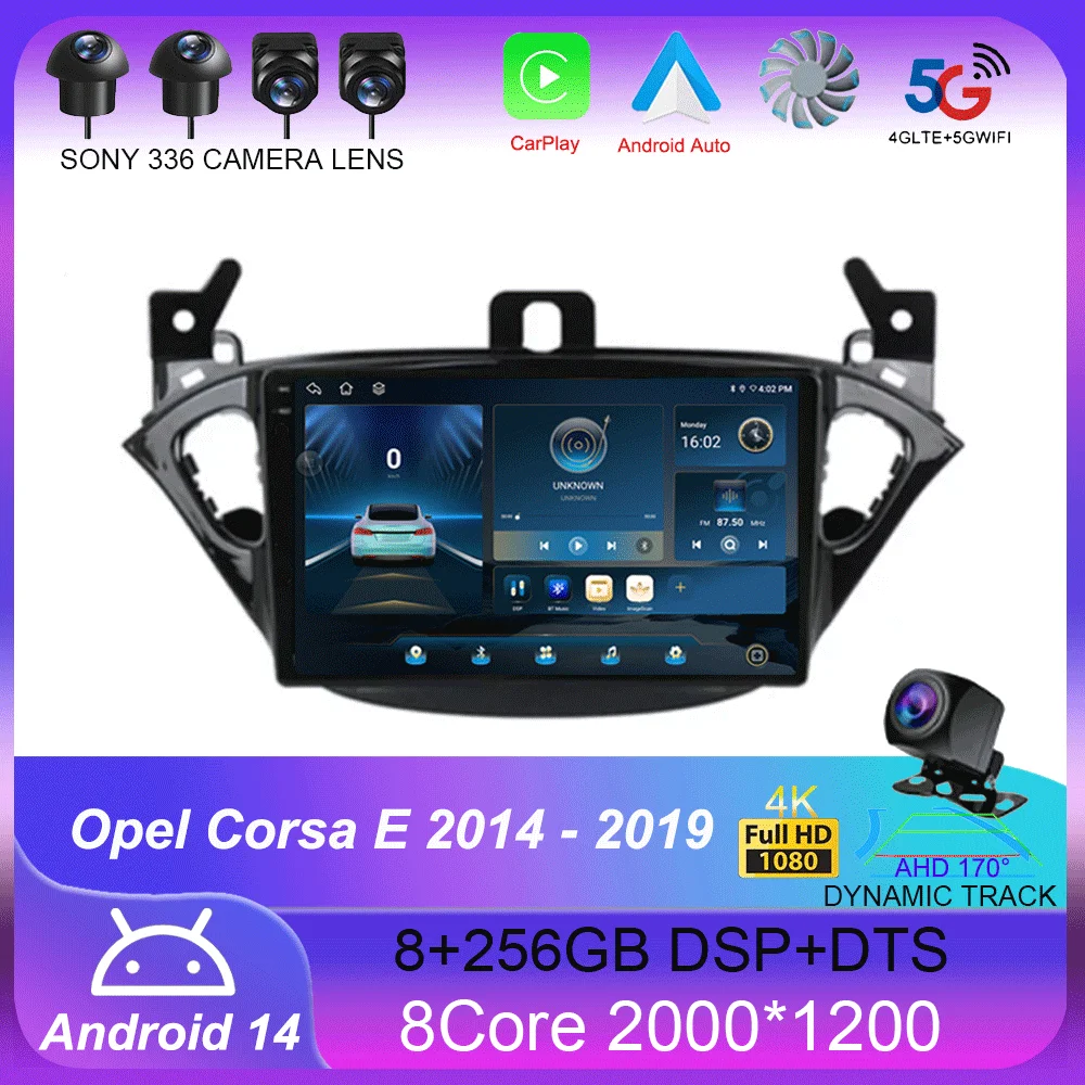 Autoradio Carplay Android 14, Navigation GPS, BT, WIFI, 2 Din, Limitation Audio, Moniteur Stéréo existent, pour Voiture Opel Corsa E 2014 (2015-2019)