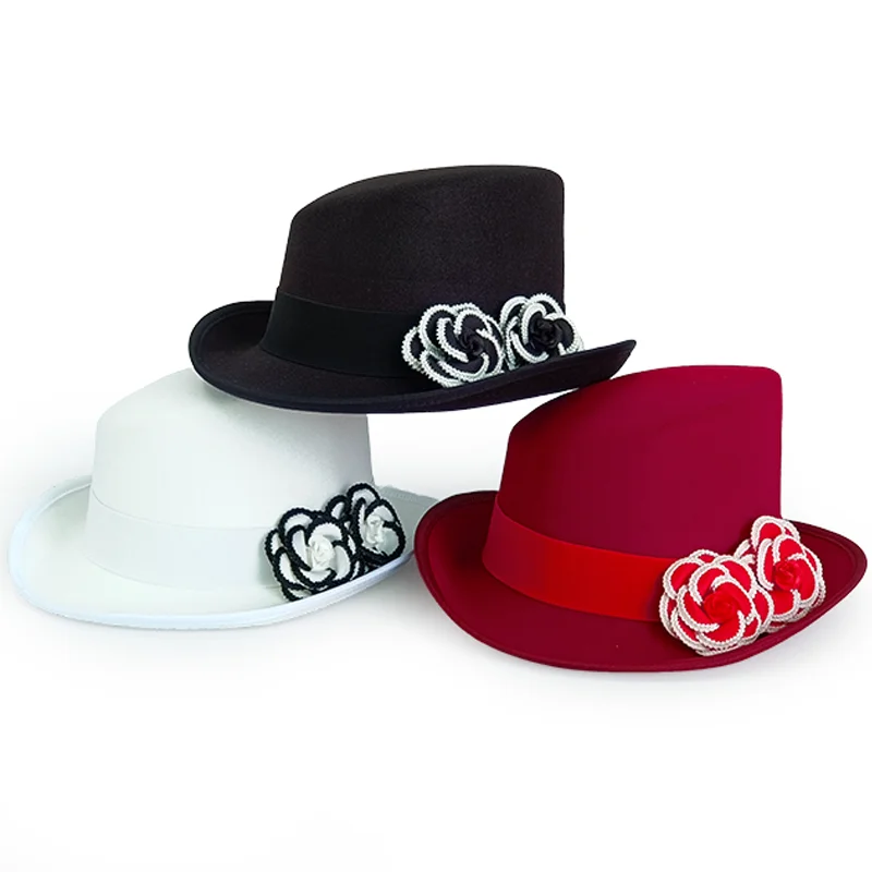 Flower Fedora Hat Large Size High Top Gentleman Derby Hat Fedora Hat Men's and Women's Gentleman Bevel Top Hat Felt President