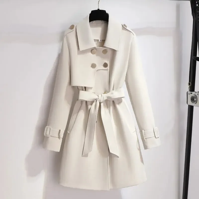 

New 2023 Spring Autumn Women's Long Trench Coat Fashion Windbreaker Female Double-breasted with Belt Loose Women Jackets