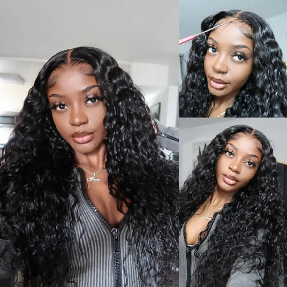 250% Density 32 Inch Water Wave T13x6 T13x5 Lace Front Wig Pre Plucked Brazilian Human Hair Colored Natural T4x4 Lace Front Wig