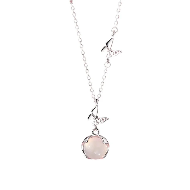 

999 sterling silver butterfly chalcedony necklace light luxury high sense new explosion women's collarbone chain neck chain