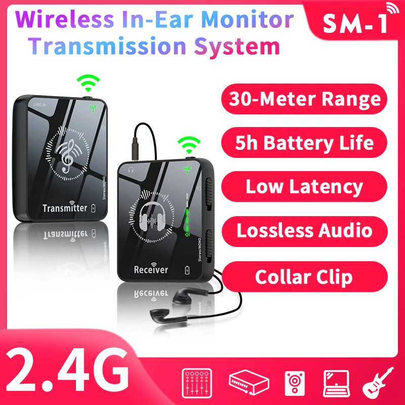 JAMJUM 2.4G Wireless Transmission Headphone Earphone Monitor System Transmitter Receiver Streaming for Stereo