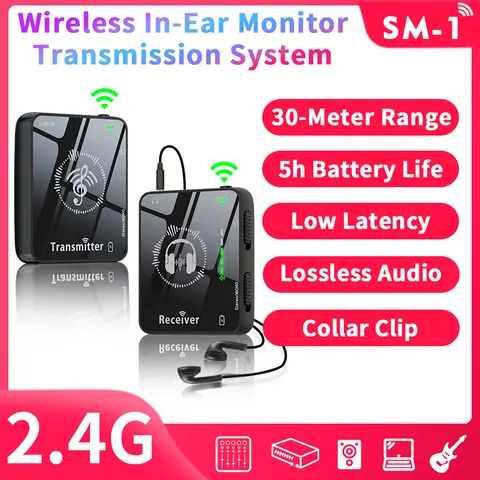 Sistema de Monitoramento de Fones de Ouvido Sem Fio JAMJUM 2.4G com Transmissor e Receptor para Streaming Estéreo