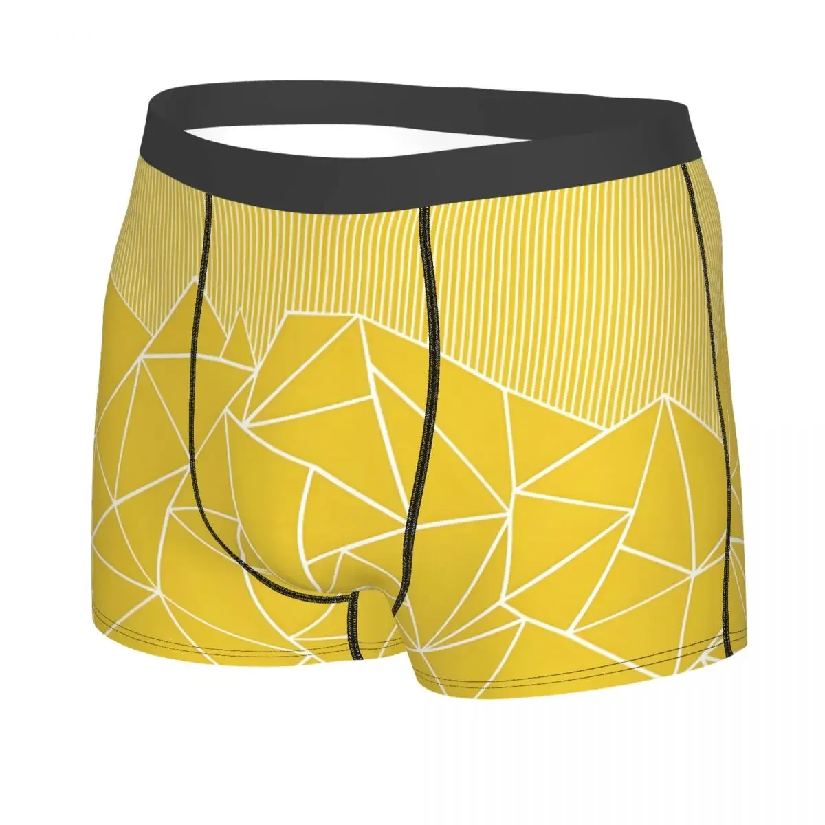 Custom Male Fashion Abstract Lines Geometric Up Yellow Underwear Boxer Briefs Stretch Shorts Panties Underpants