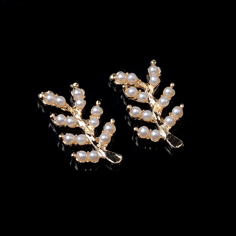 Engood 100Pcs Pearl Leaves Rhinestone Button Sewing Trim & Embellishments Craft Buckle for DIY Bridal Headdress Jewelry Hair