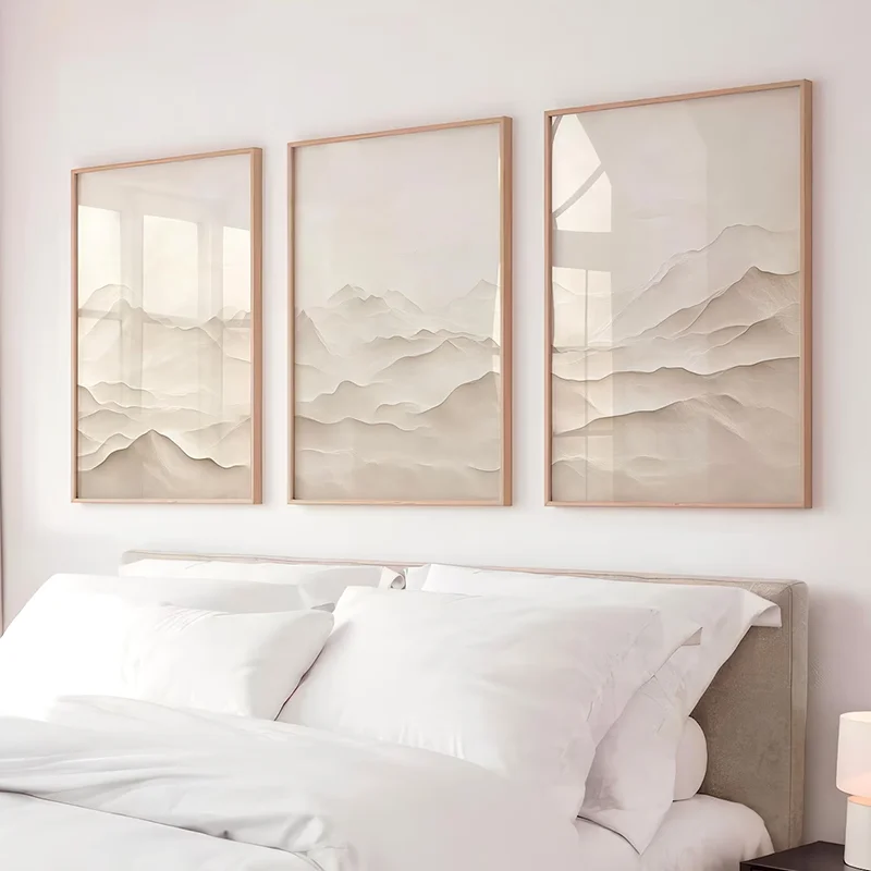 3pcs frameless Canvas Painting  Clean Japandi Wall Art  Neutral Japanese Mountain Landscape Poster Minimalist Poster  Canvas Pai
