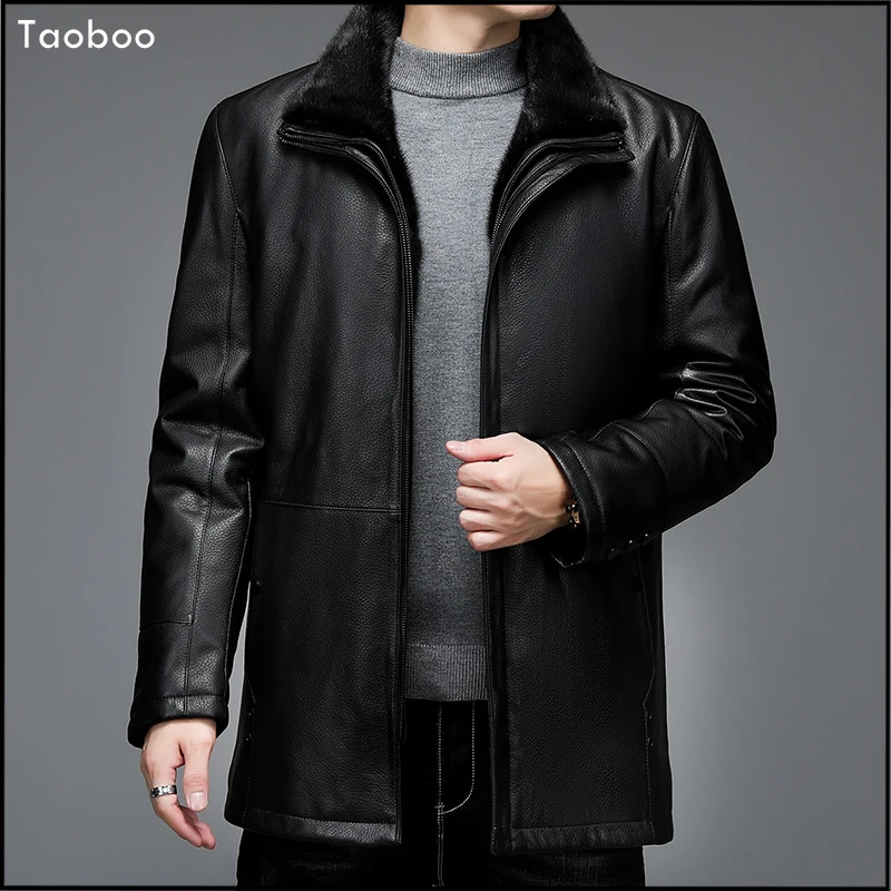 

Taoboo 2022 New Winter Business Casual Male leather jacket Thick Warm Leather Woolen Liner Detachable Solid Classic Men's jacket