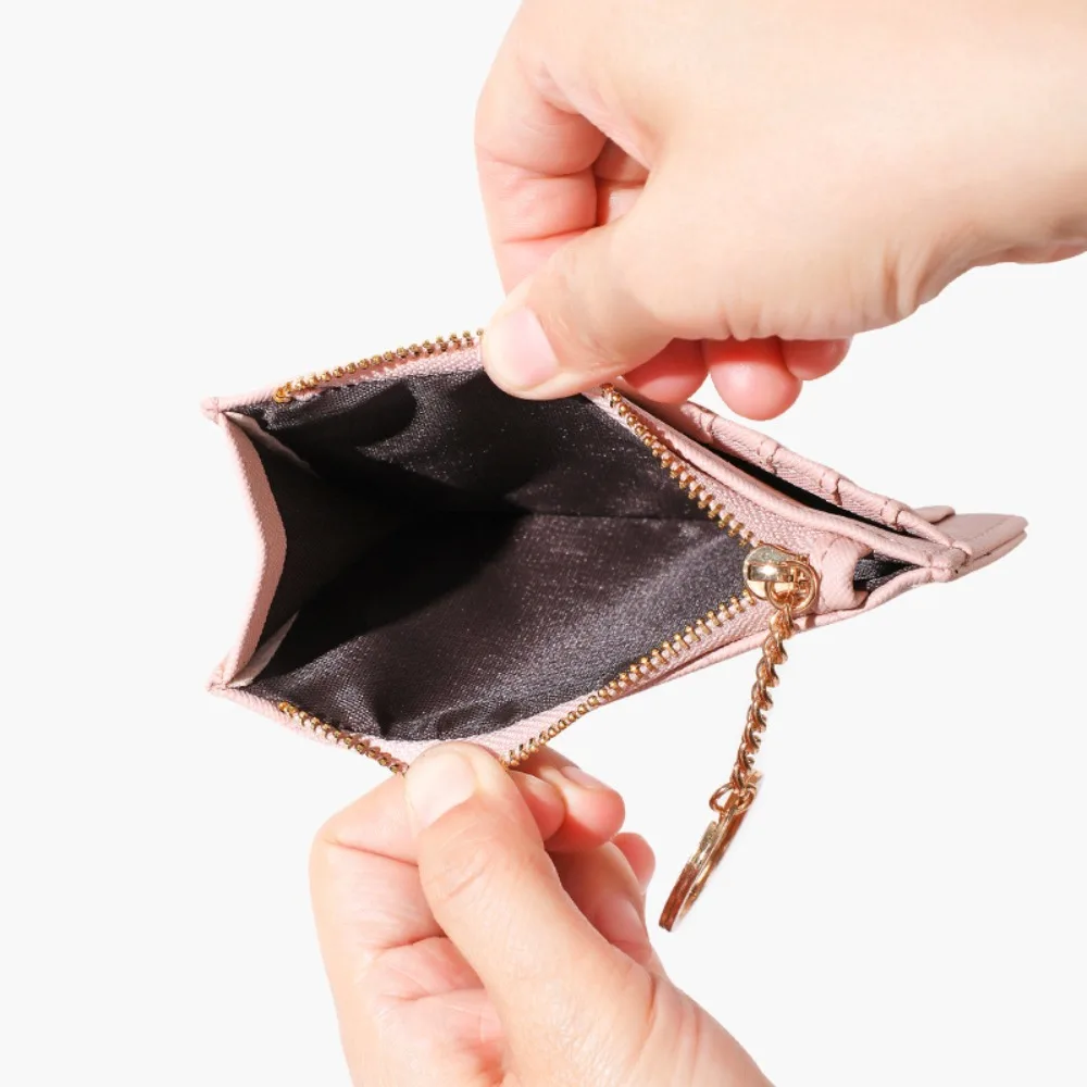 Portable Solid Color Coin Purse Keychain with Key Ring Multi-card Card Holoder Wallet Waterproof Wear-resistant Money Bag