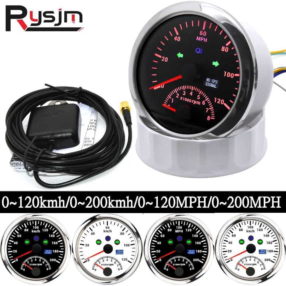 HD 85mm GPS Speedometer 0~120/200 km/h MPH with Tachometer 8000RPM Sensor for Car Truck Boat Motorcycle Speed Meter 12V/24V