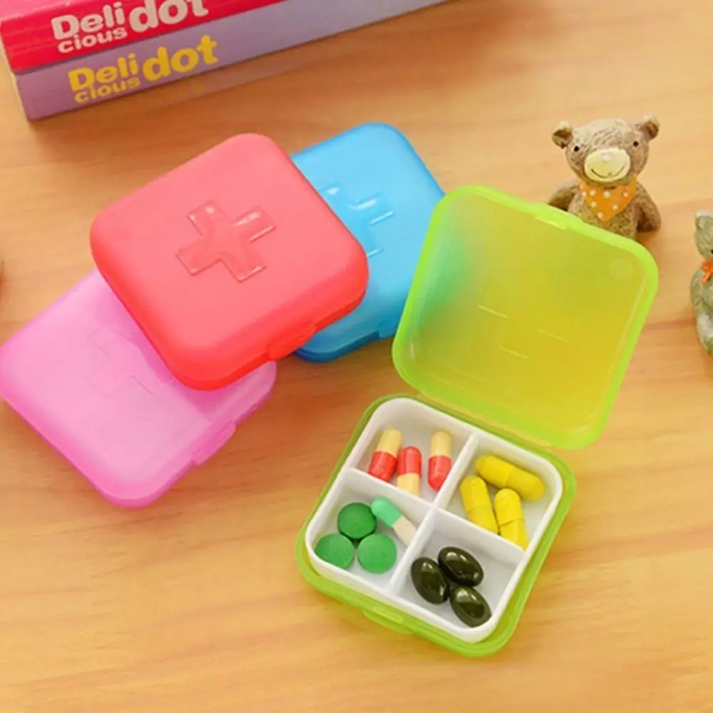 Small Plastic Medicine Box Sealed 4 Grids Pill Organizer Case One Week Transparent Tablet Holder Container Travel