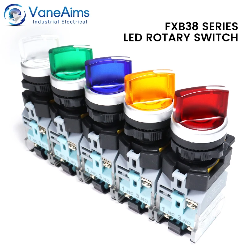 VaneAims 22MM FXB38 Plastic LED Light Knob Rotary Switch Momentary Latching 2/3 Position 10A ON/OFF Power Switch illuminated