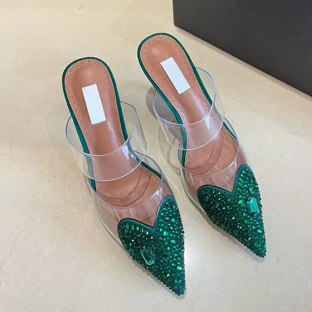 High heeled shoes for women, 2026 new style, half toe slippers for women, pointed thin heels, sexy rhinestones, and air cooling