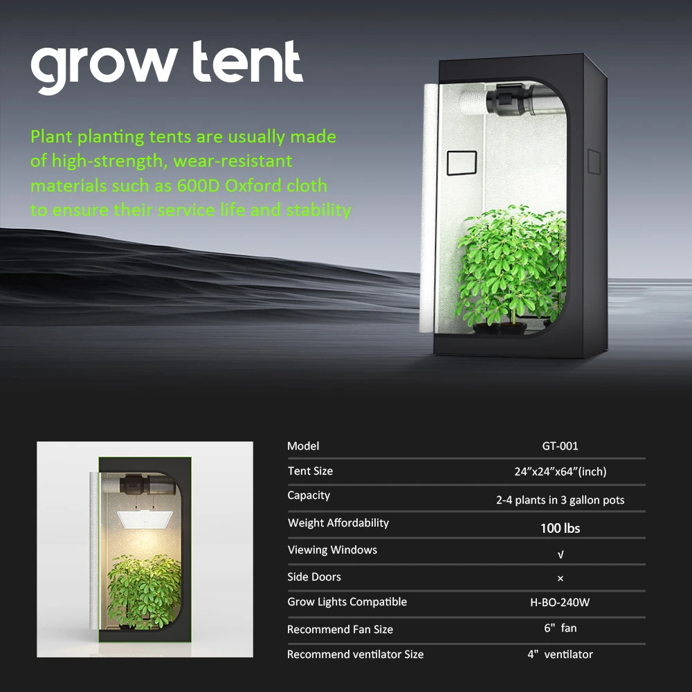 240W Grow Light Tent 2x2FT  Intelligent Growth Environment Grow Box Efficient Planting