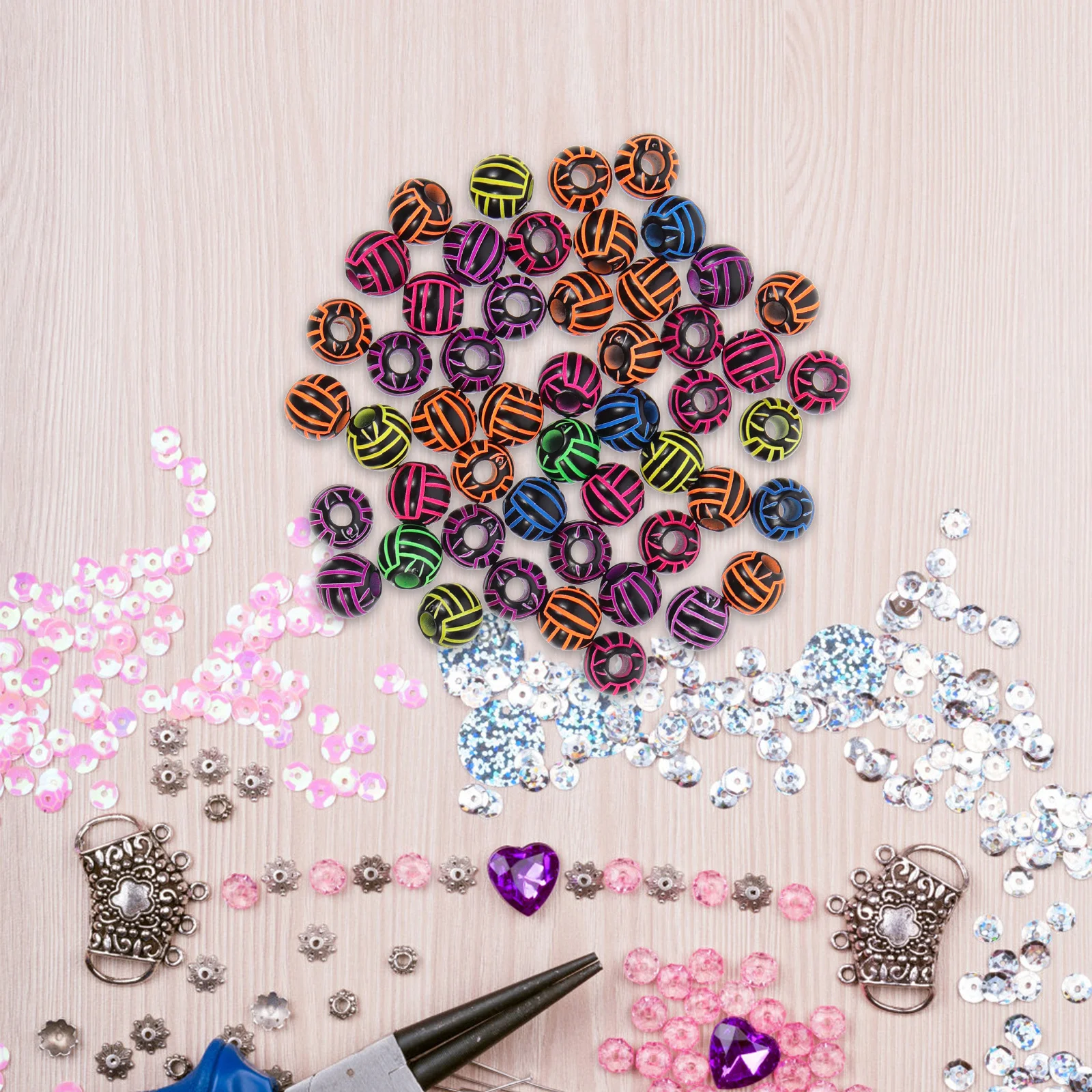 

100Pcs Acrylic Volleyball Beads DIY Jewelry Accessories Bracelet Necklace Making Sports Charms Craft Projects DIY Bead