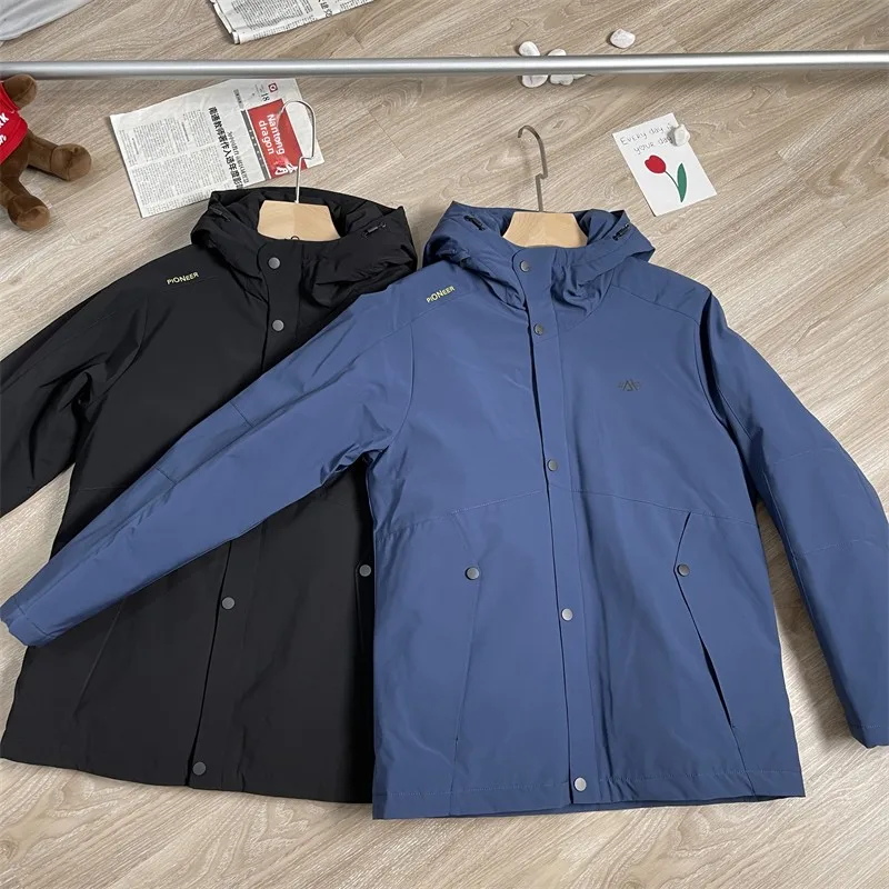 

Men's Winter Jaet with Hood And Air Cuion Pillow Warm Windproof Outerwear Stand Fit Faion Urban Sle Long Sve