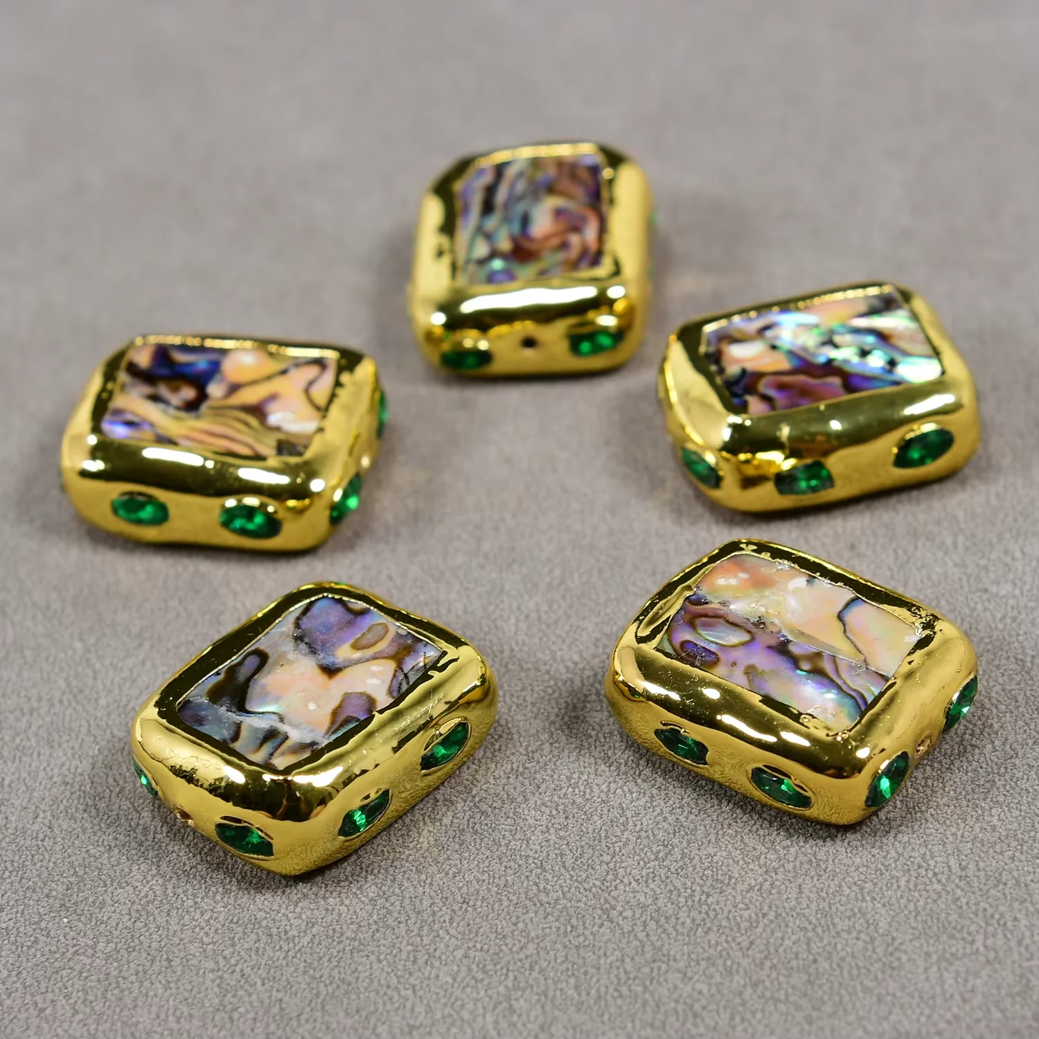 5 Pcs Multi Color Abalone Shell Green Glass Crystal Flat rectangle Shape Spacer Beads Connector Jewelry Accessory DIY