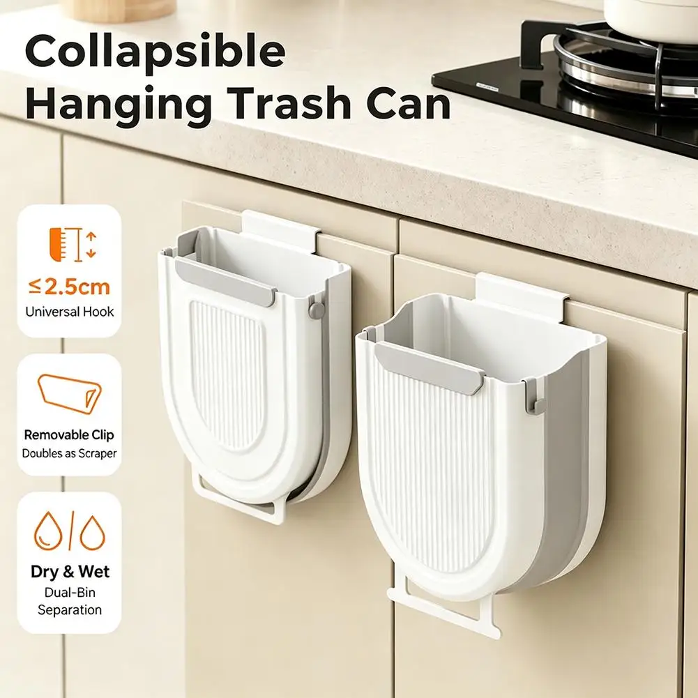 Kitchen Wall Mounted Folding Trash Can Home Cabinet Hanging Storage Trash Can Classified Hanging Trash Can Kitchen Accessories