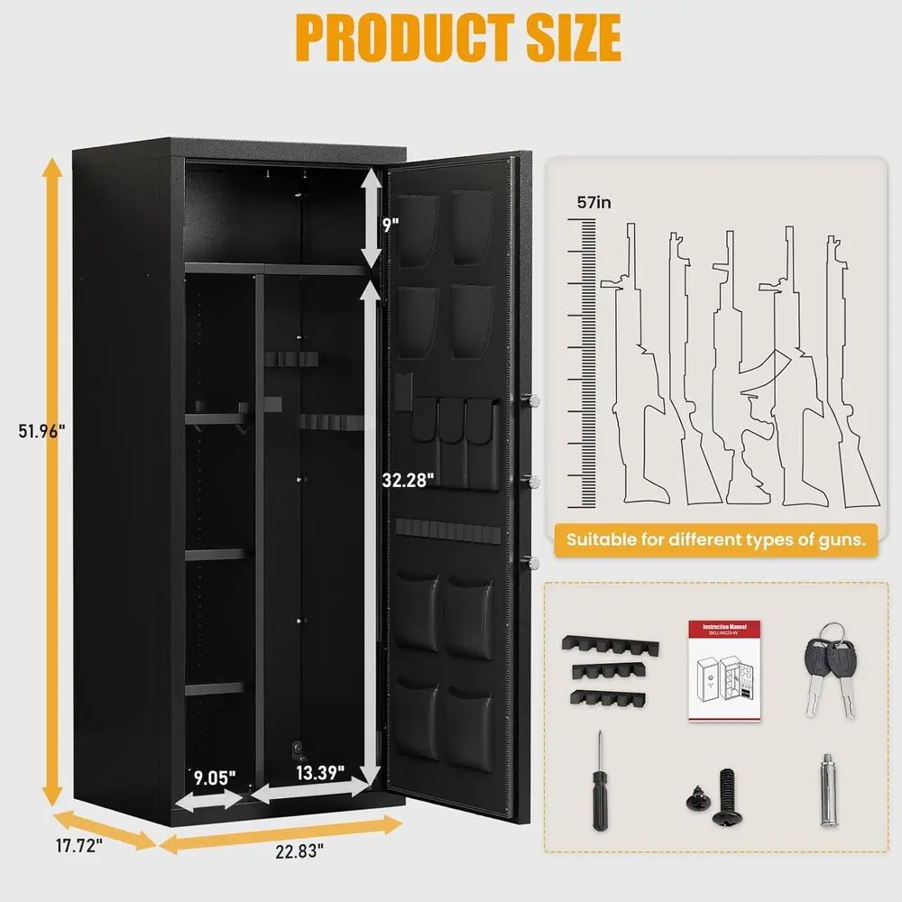 Grande cassaforte digitale per fucile e pistole con allarme silenzioso, ripiano regolabile, portapistole e luce a LED - Casa e fucile St