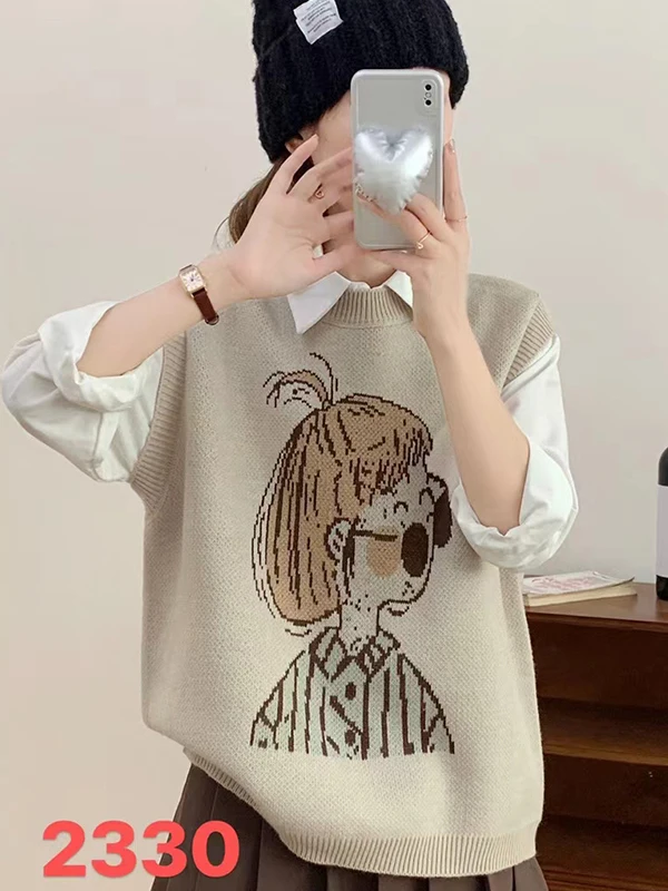 

Loose round Ne Svel Vest Korean Sle Women's Knitted Sweater Comfortable Breathable Casual Faion Top for Spring Au...