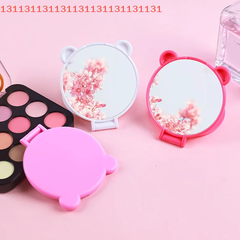 듀얼 유즈 데스크탑 거울, 학생용 저렴한 손잡이형 곰 귀 세로형 HD 메이크업 거울, 휴대용, 접이식, 세로형